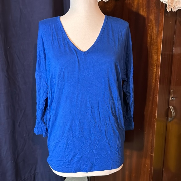 Michael Kors blue long sleeve zipper back top - Picture 1 of 6